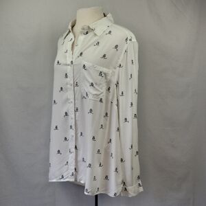 Beachlunchlounge Owl Print Button Down White/Navy Size 1X NWT